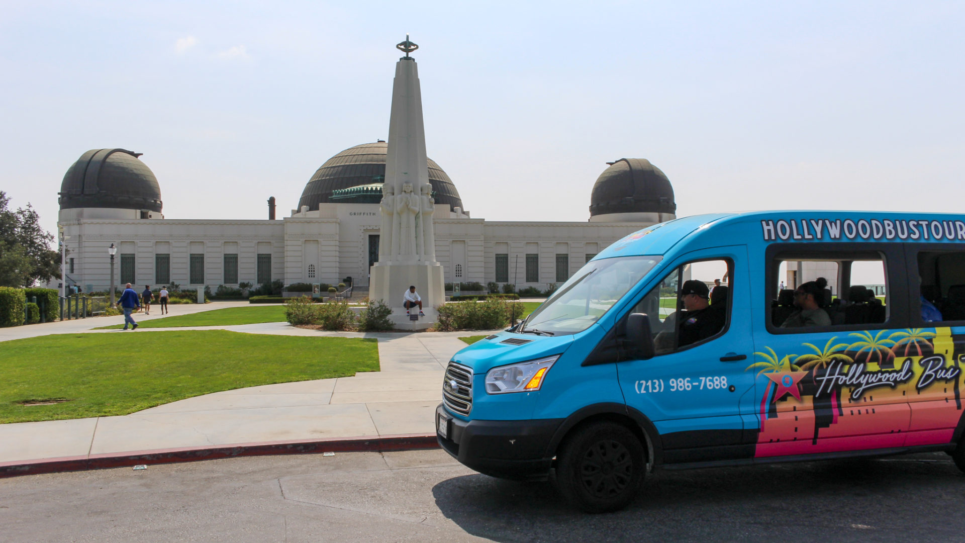 the hollywood bus tours van at the Griffith observatory