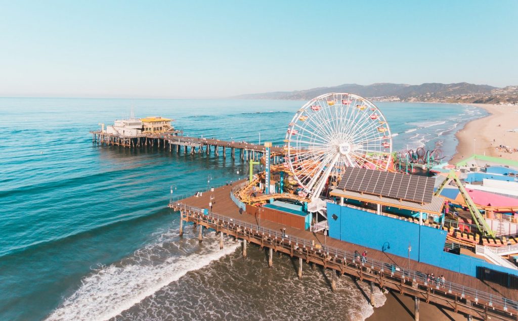 the santa monica pier, with the ferris wheel visible