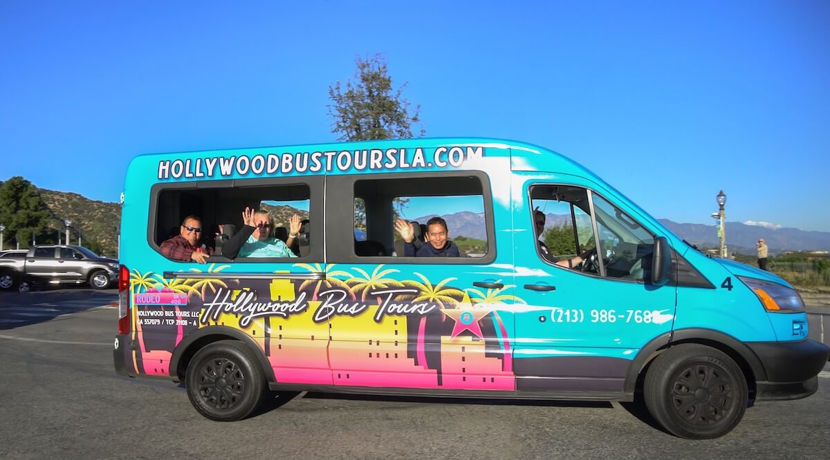 Hollywood Bus Tour Bus with guests