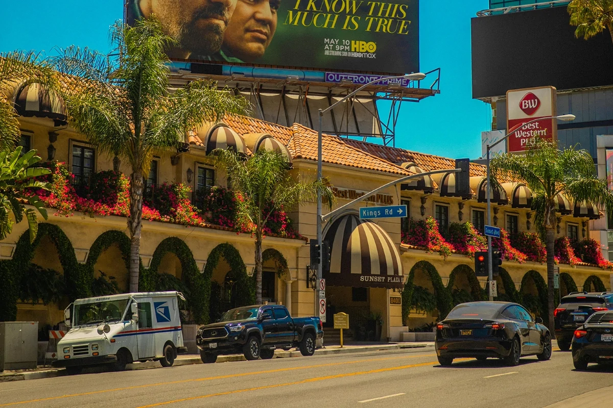 West Hollywood Kings Road with Spanish architecture LA