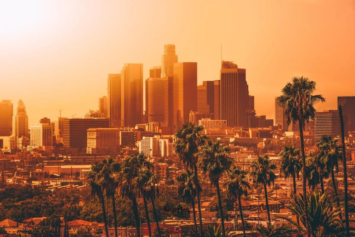 Hollywood Hills aerial view sunset golden hour Los Angeles