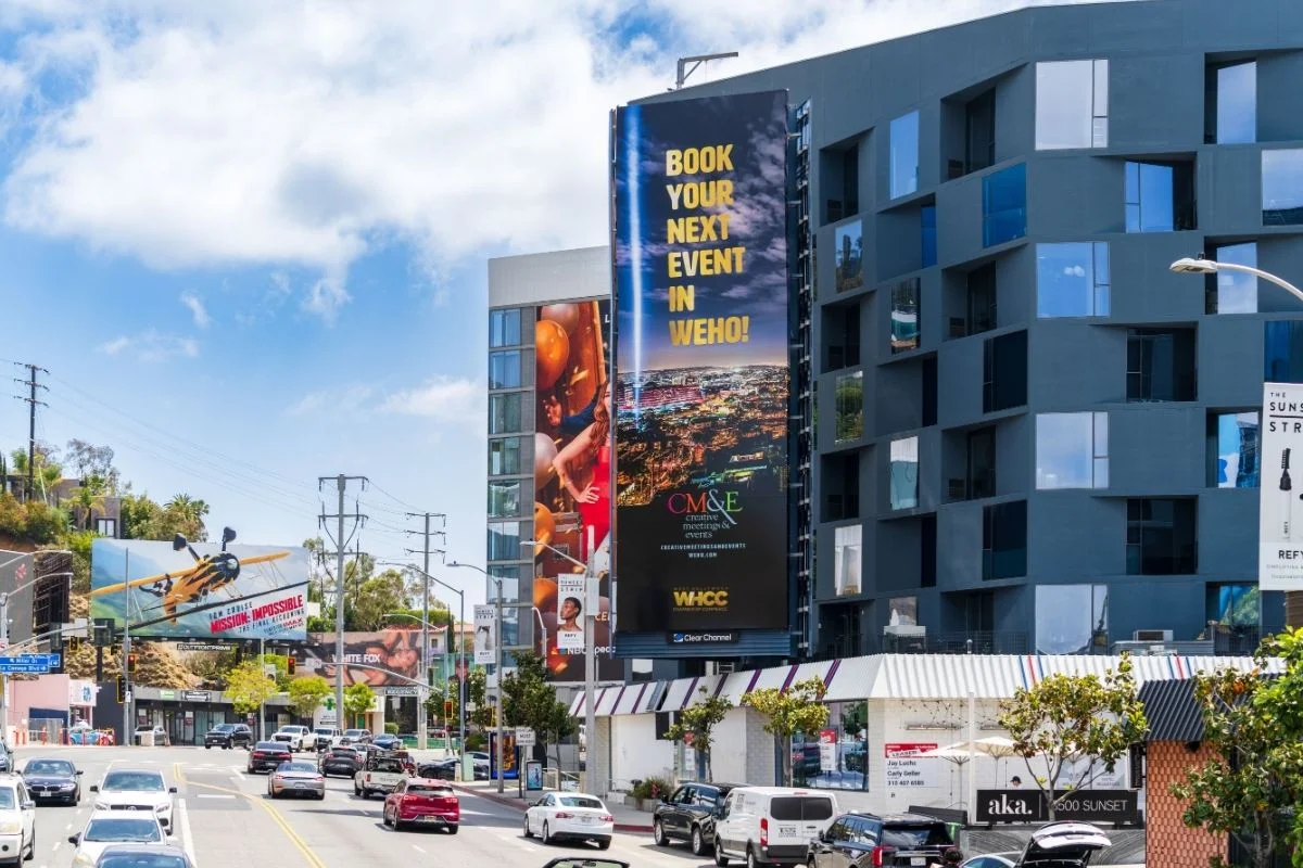 Large billboard on building along Sunset Strip in West Hollywood
