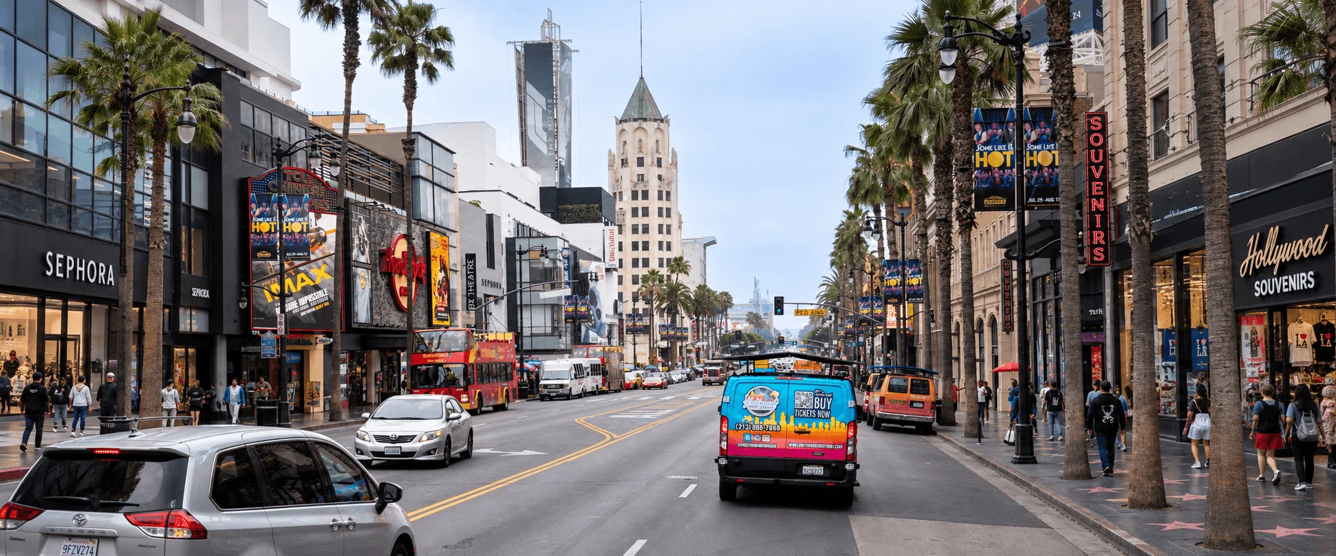 What you can see on an LAX layover, from an open-air tour bus on Hollywood Boulevard