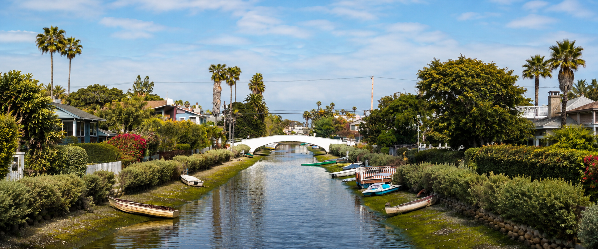 Venice Canals in Los Angeles with arched footbridges and canal homes