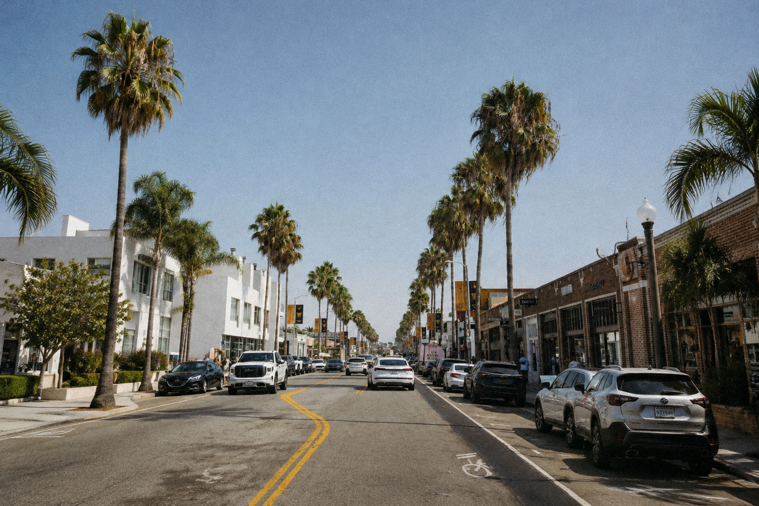 Shops and cafes on Abbot Kinney Boulevard near the Venice Canals